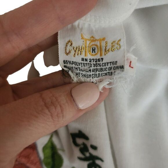 Vintage 70s Embroidered Mushroom Bunny Shirt Top Womens Size L White - Picture 8 of 9